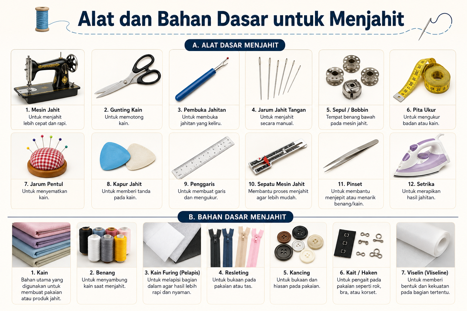 Alat dan Bahan Dasar untuk Menjahit - menjahit